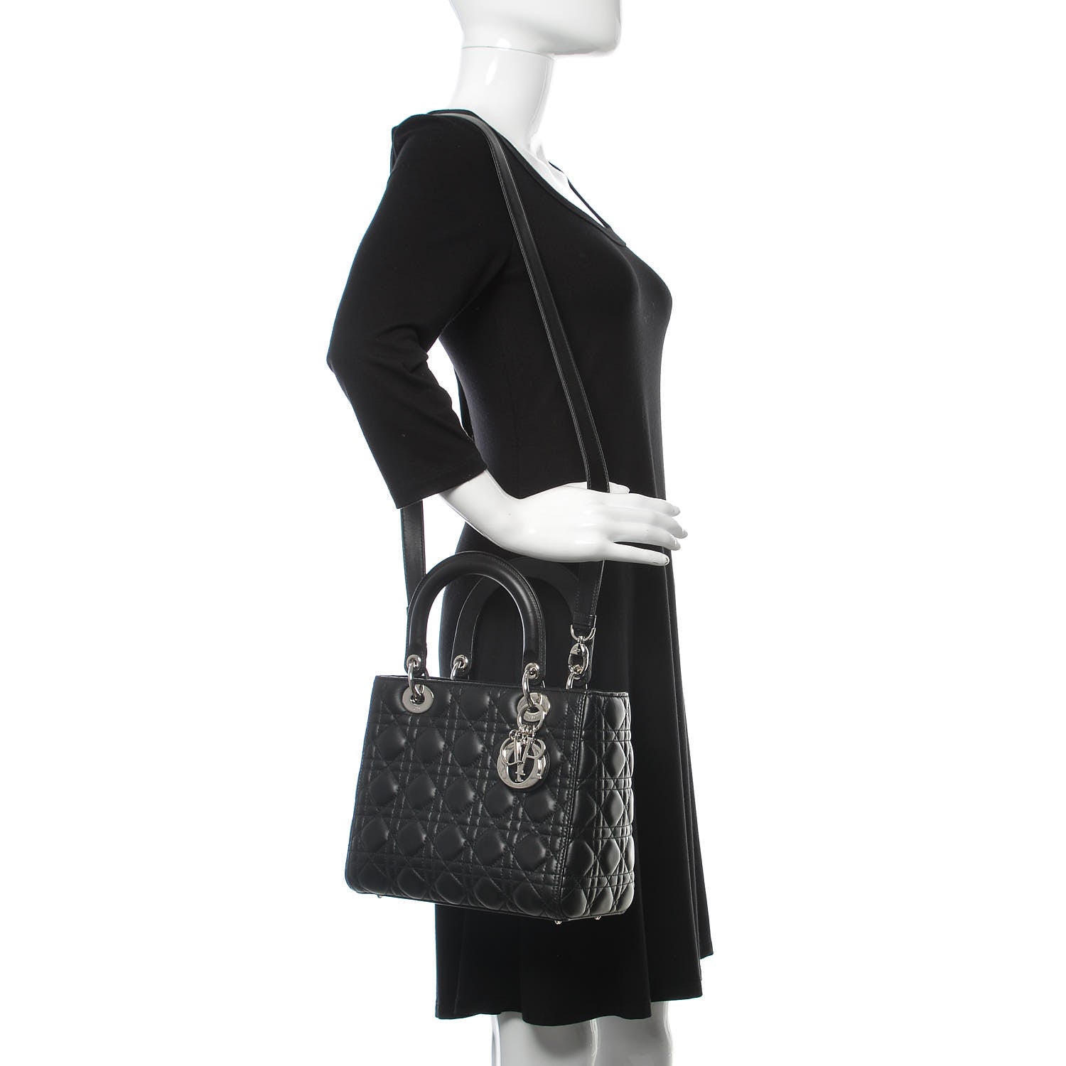 Christian Dior Lambskin Cannage Medium Lady Dior Black 2 of 14
