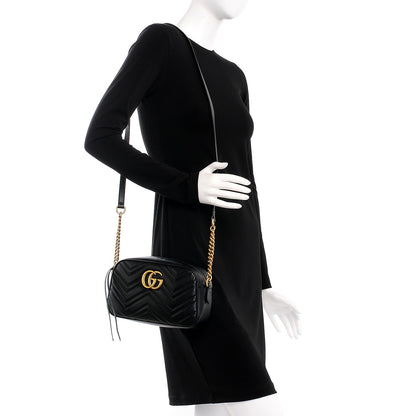 Gucci Calfskin Matelasse Small GG Marmont Chain Shoulder Bag Black 2 of 8