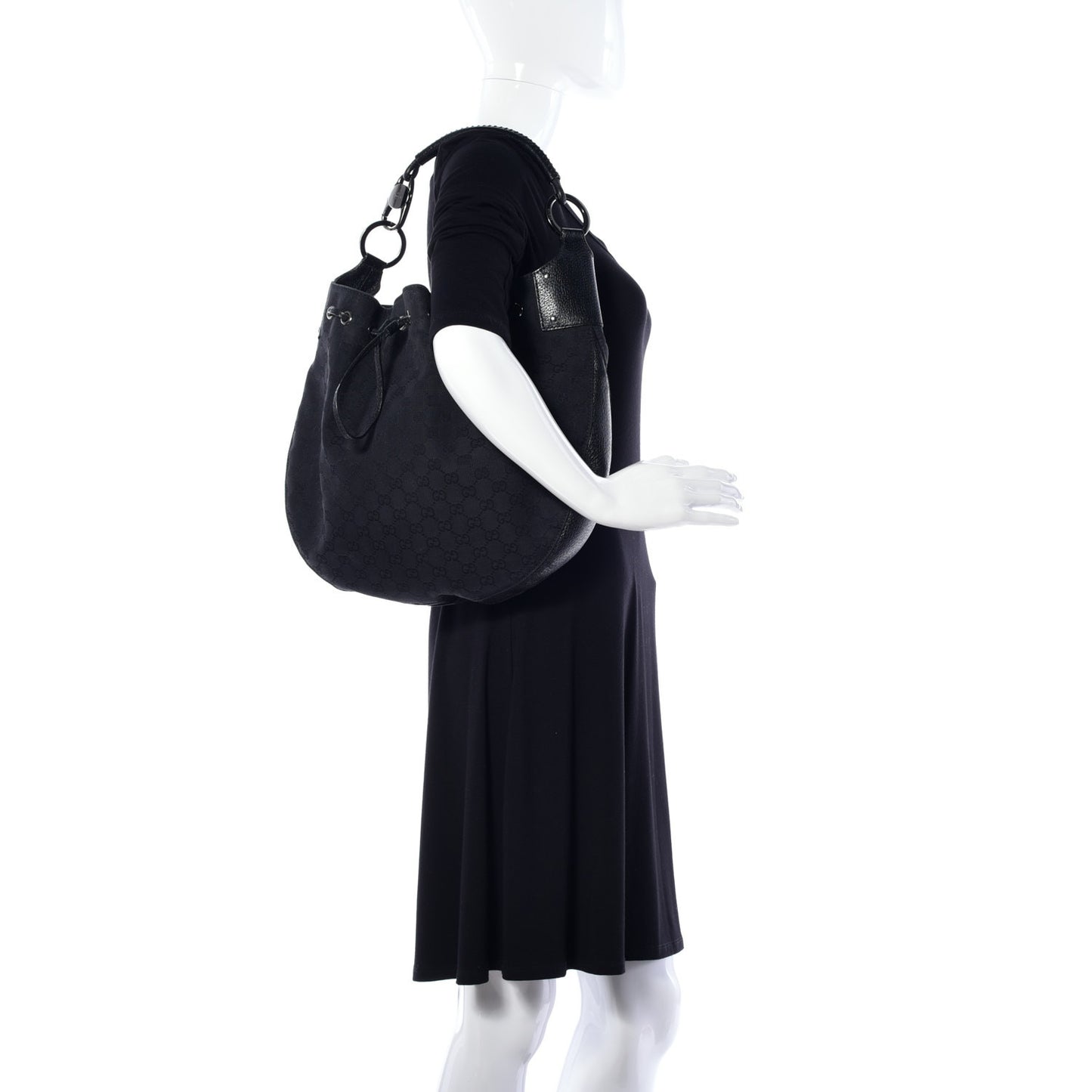 Monogram Drawstring Hobo Black