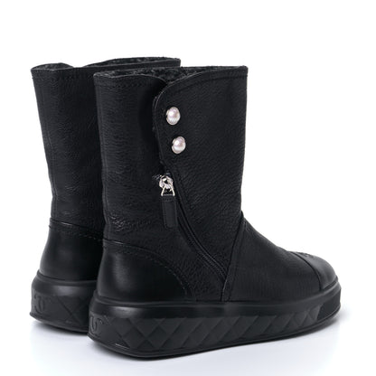 Chanel Sheepskin Shearling Short Snow Boots 36.5 Black 4 of 6
