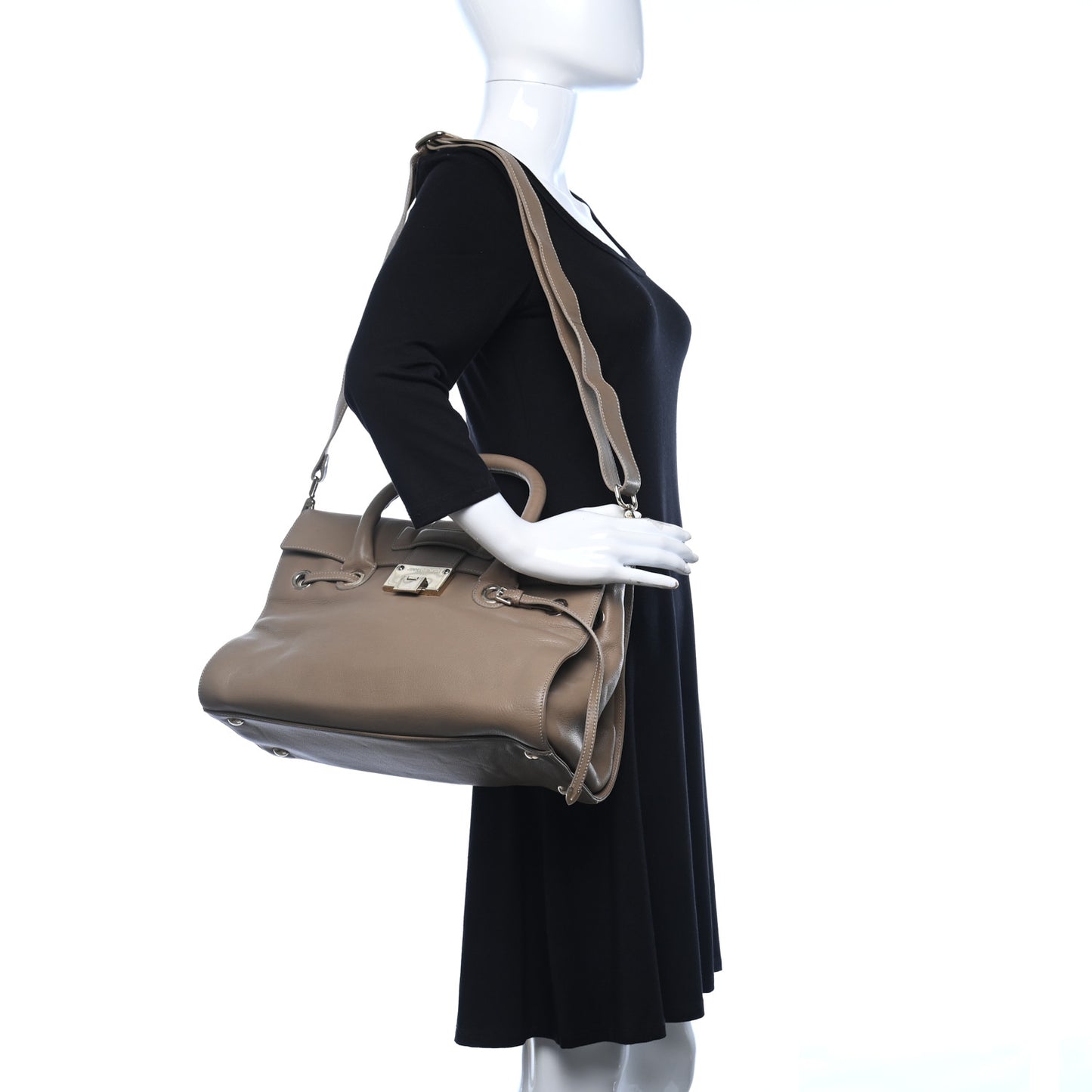 Grainy Calfskin Large Rosalie Satchel Nude