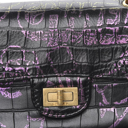 Chanel Calfskin Crocodile Embossed Graffiti 2.55 Mini Cocodile Reissue Flap Black Pink 10 of 12
