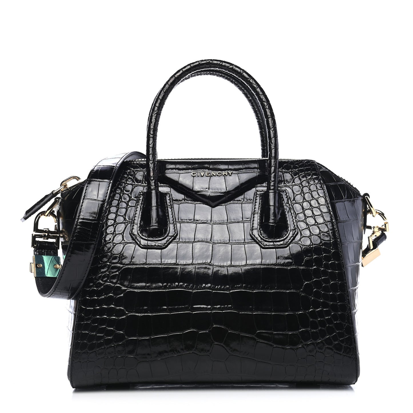 Calfskin Crocodile Embossed Small Antigona Black