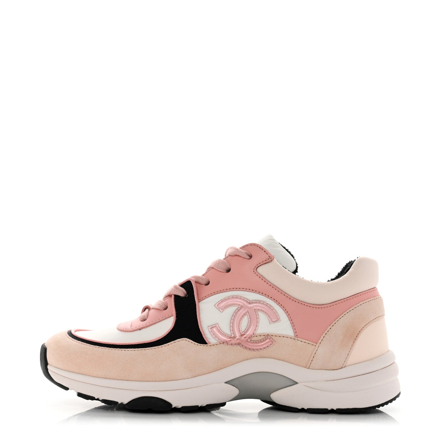 Nylon Lambskin Suede Calfskin CC Sneakers 38 Pink White Black