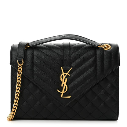 Saint Laurent Grain De Poudre Textured Mixed Matelasse Triquilt Medium Monogram Satchel Black 1 of 10