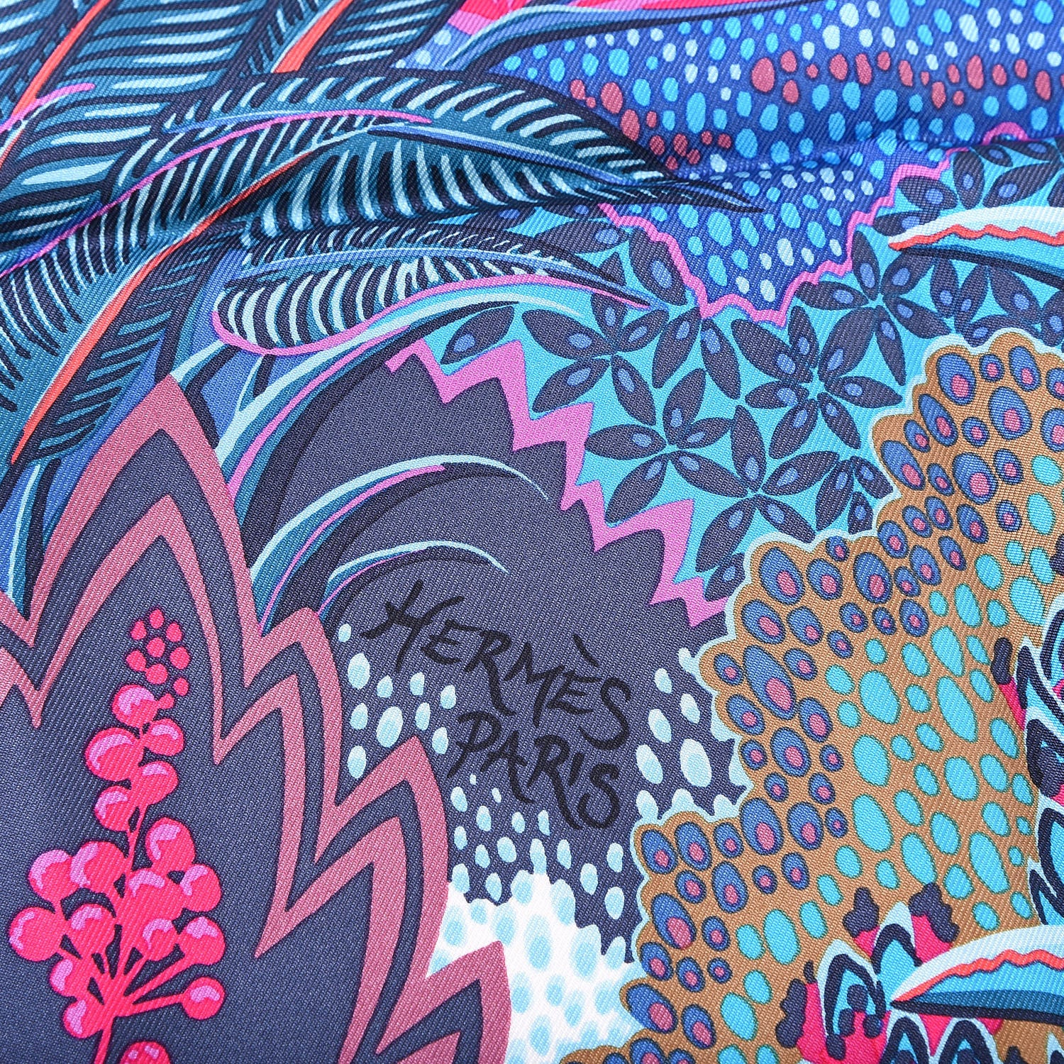 Hermes Silk Mountain Zebra Scarf 90 Turquoise Fuchsia Cobalt 7 of 9