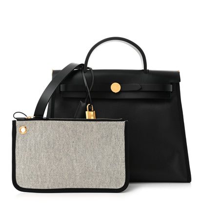 Hermes Toile H Berline Vache Hunter Herbag Zip PM 31 Black Ecru 3 of 11