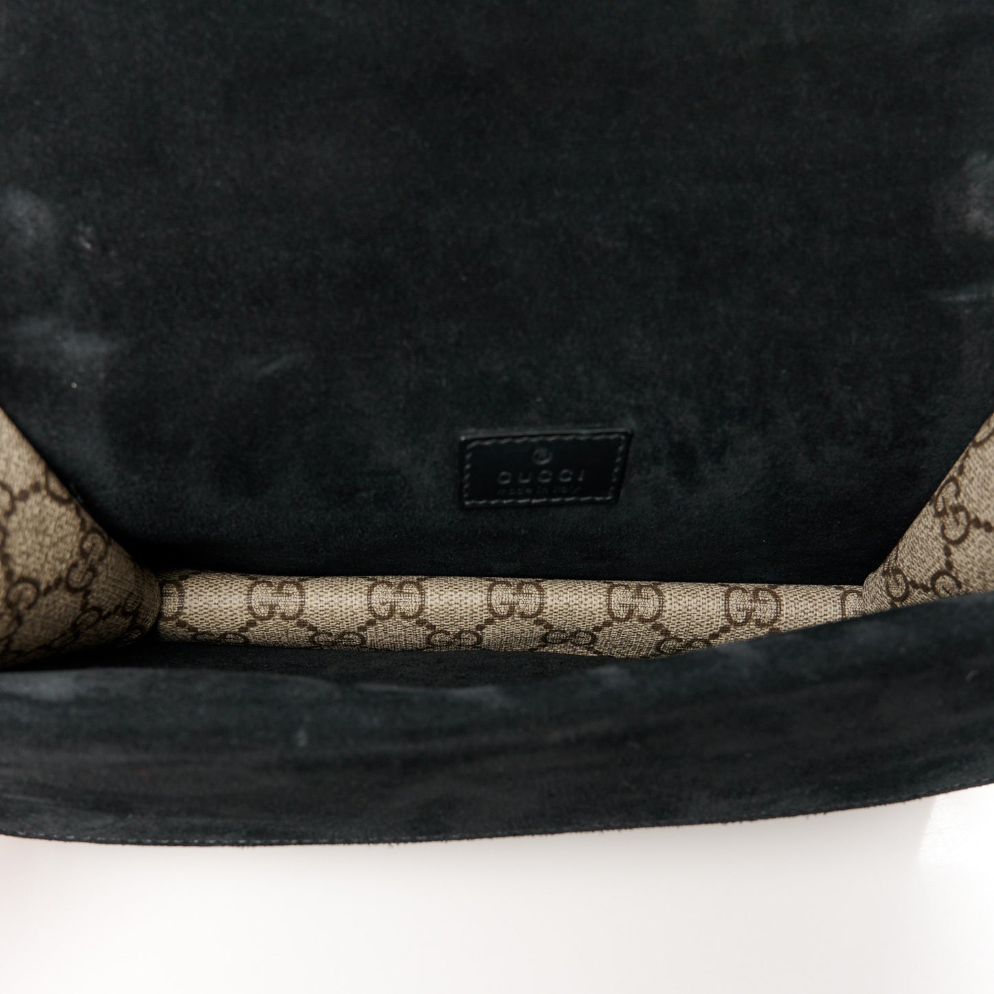 GG Supreme Monogram Suede Crystal Small Dionysus Shoulder Bag Beige Ebony Black