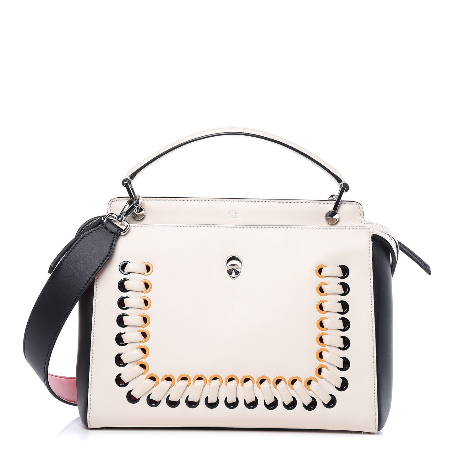 Vitello Baltico Shiny Nappa Lace Up DotCom Satchel Camelia Black Multicolor