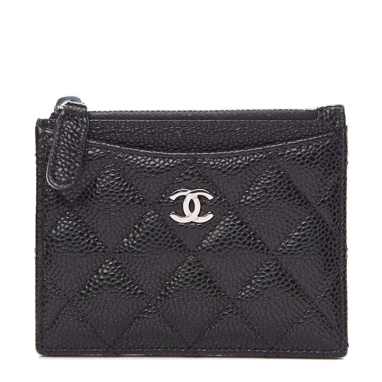 Caviar Quilted CC Zip Card Holder Black
