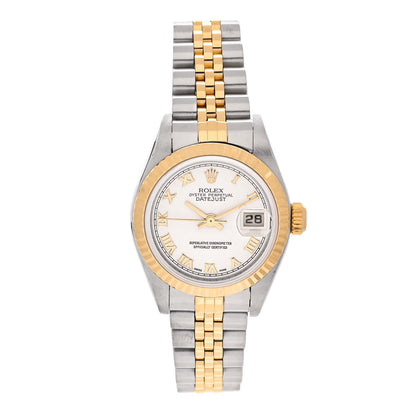 Rolex Stainless Steel 18K Yellow Gold 26mm Oyster Perpetual Datejust Watch White Roman 79173 1 of 4