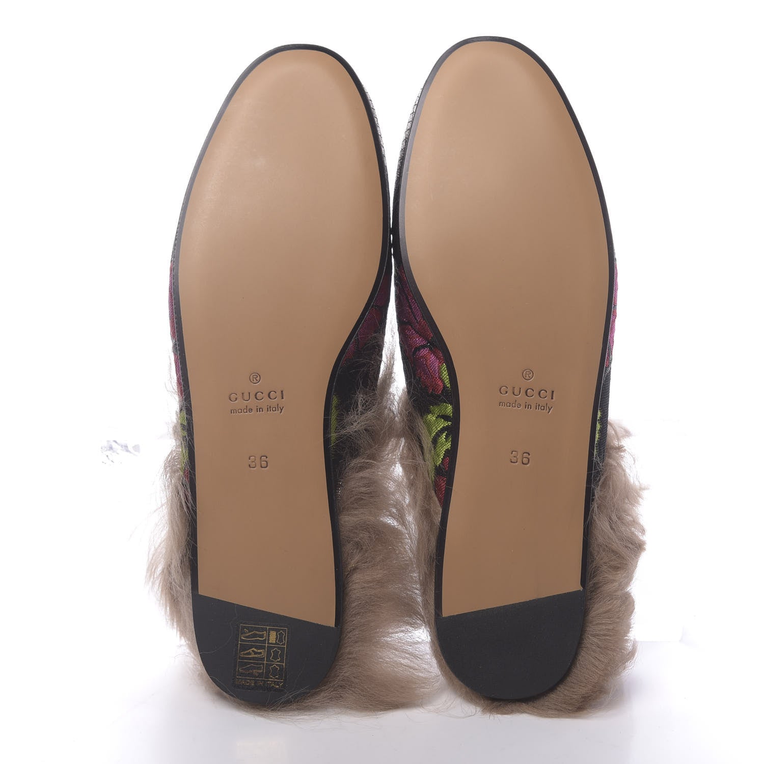 Gucci Brocade Fur Floral Womens Princetown Slippers 36 Black Anthracite 5 of 8
