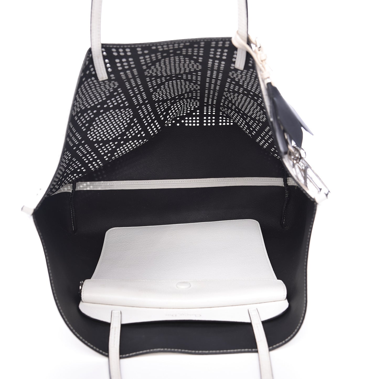 Calfskin Perforated Cannage Dioriva Tote White