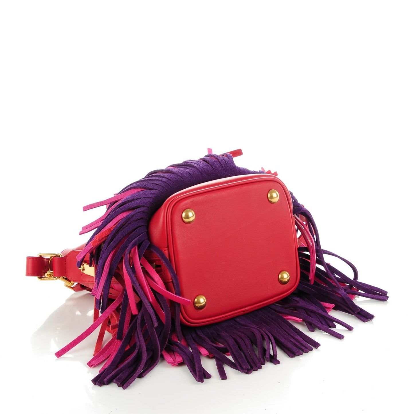 Calfskin Tri-Color Small Emmanuelle Fringe Bucket Bag Red Bubblegum Purple