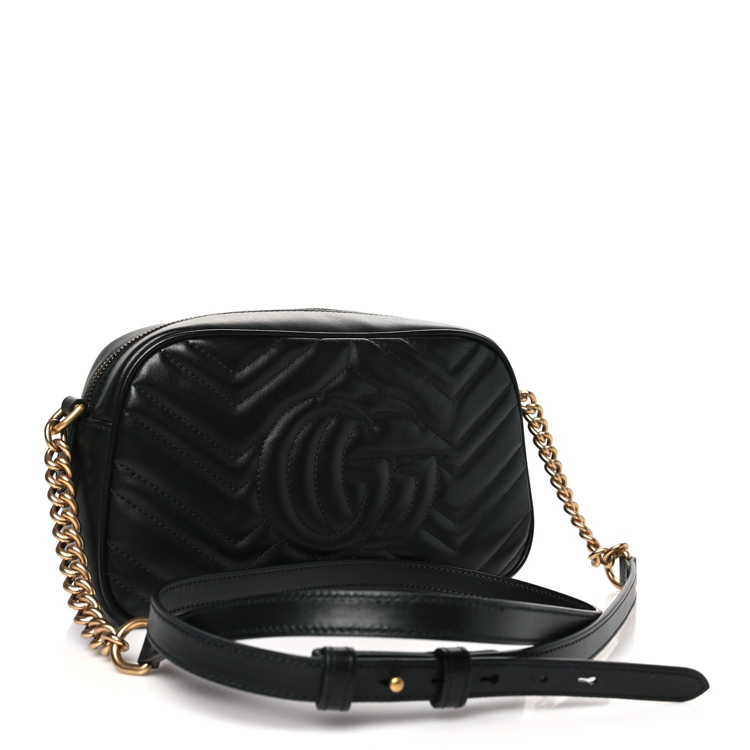 Gucci Calfskin Matelasse Small GG Marmont Chain Shoulder Bag Black 3 of 10