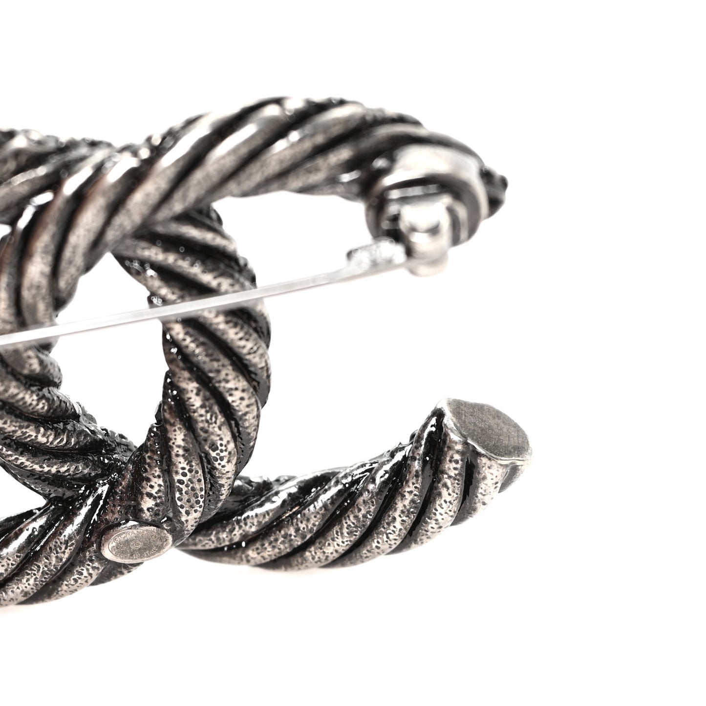 Ruthenium Twisted CC Brooch Silver