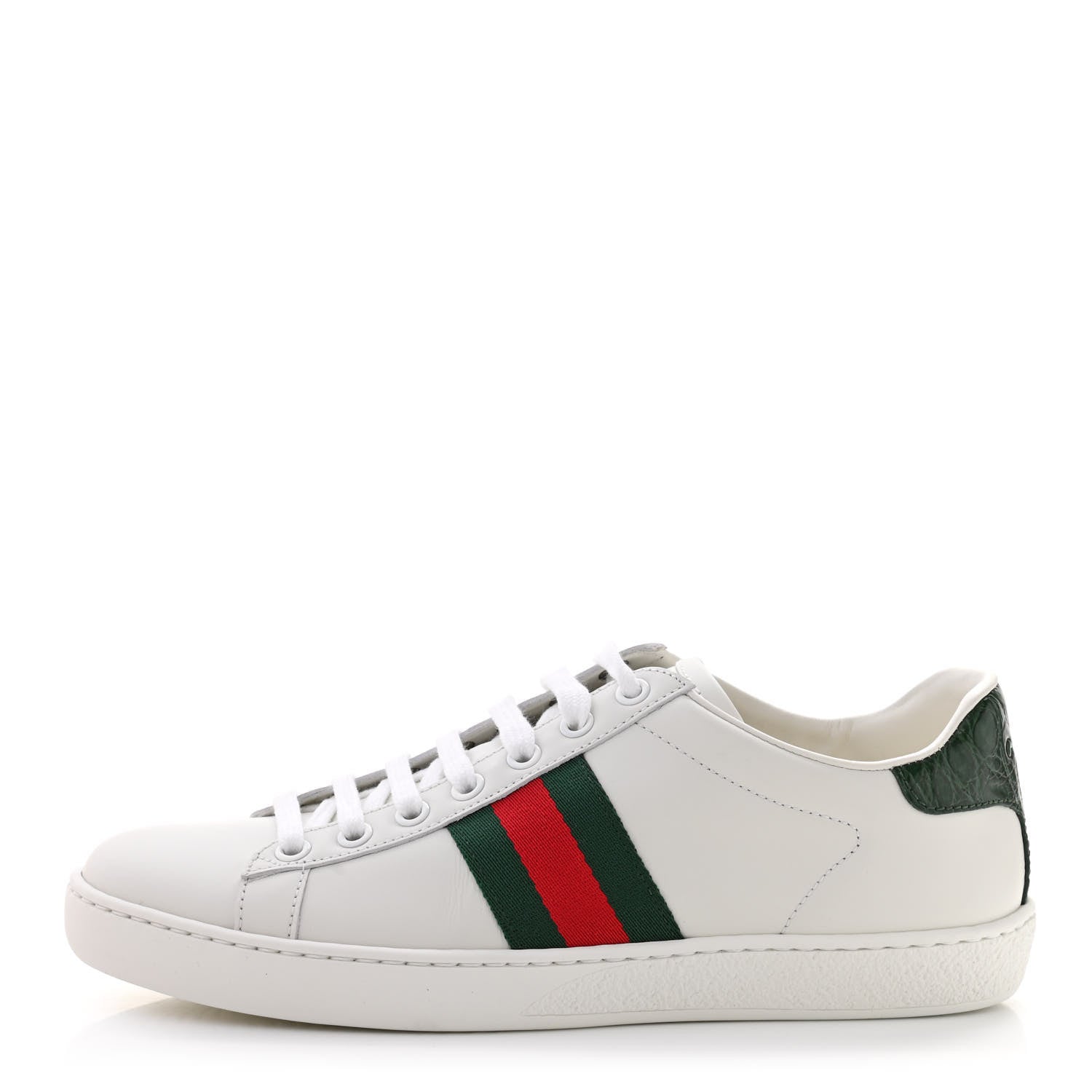 Gucci Calfskin Crocodile Web Womens Ace Sneakers 37 White Green 1 of 10