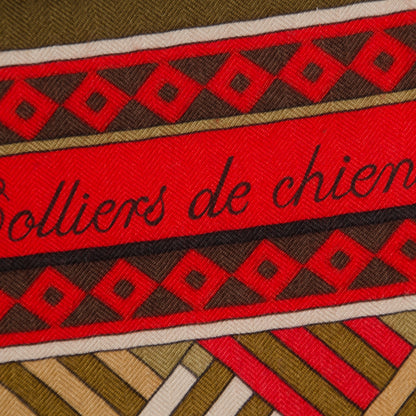 Hermes Cashmere Silk Colliers de Chiens Shawl 140 Black Rouge Kaki 5 of 9