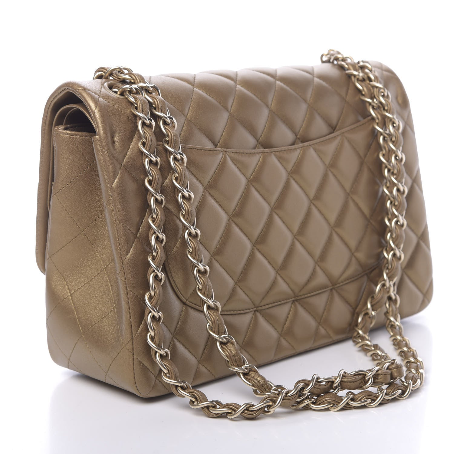 Chanel Metallic Lambskin Quilted Jumbo Double Flap Gold 3 of 11