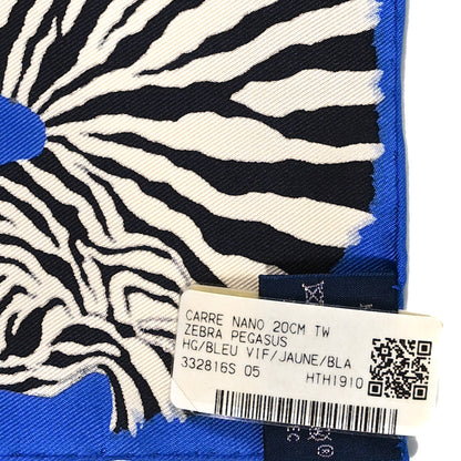 Hermes Silk Carre Zebra Pegasus Nano Scarf 20 Bleu Vif Jaune Blanc 2 of 4