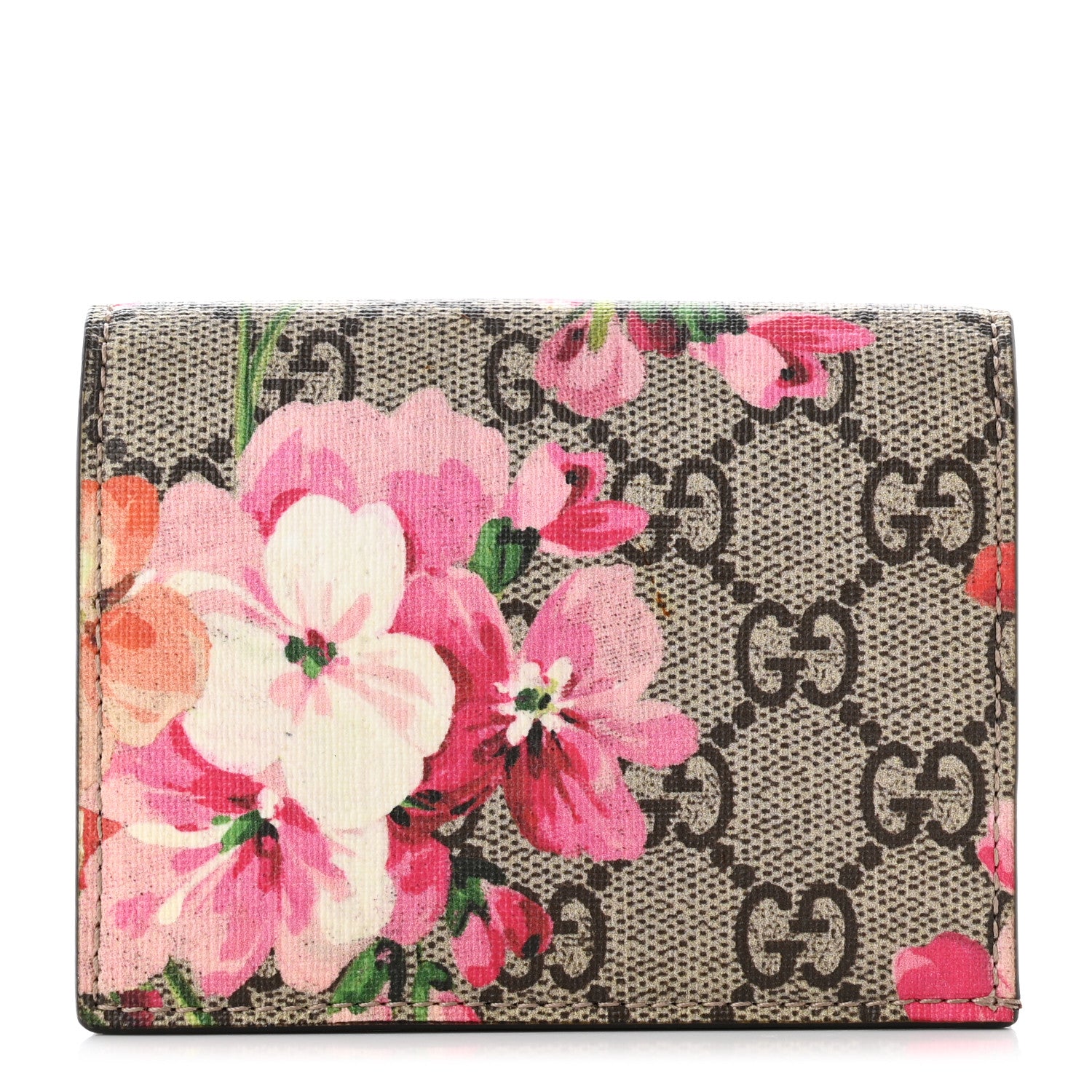 Gucci GG Supreme Monogram Blooms Card Case Wallet Beige Multicolor Dry Rose 1 of 6