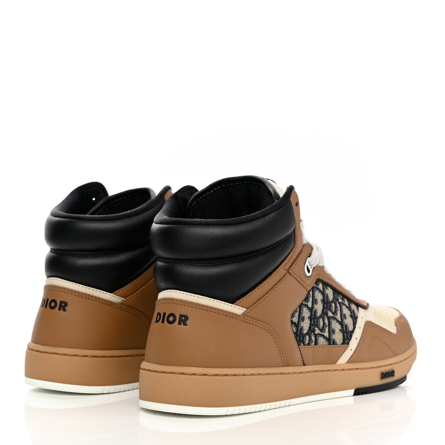 Christian Dior Smooth Calfskin Jacquard Oblique Mens B27 High Top Sneakers 45 Coffee Cream Black 4 of 9