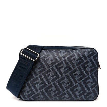 Fendi Glazed Fabric Vitello Liberty FF 1974 Diagonal Camera Case Navy 1 of 10