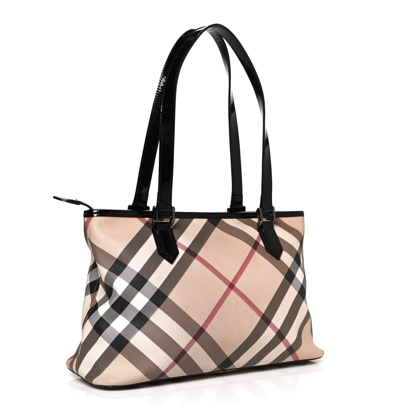 Patent Trim Nova Check Shopper Tote Black