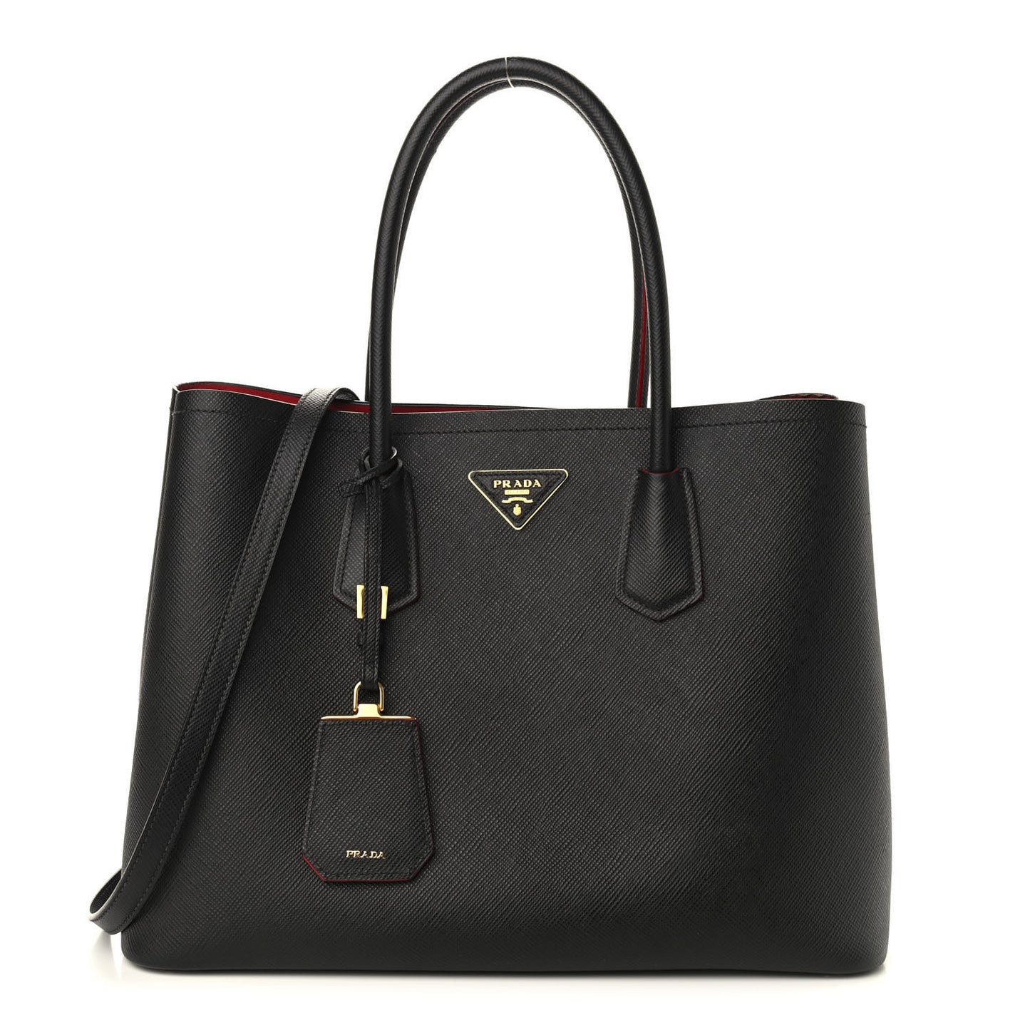 Saffiano Cuir Large Double Bag Nero Black Ciliegia