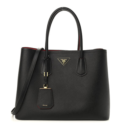 Prada Saffiano Cuir Large Double Bag Nero Black Ciliegia 1 of 18