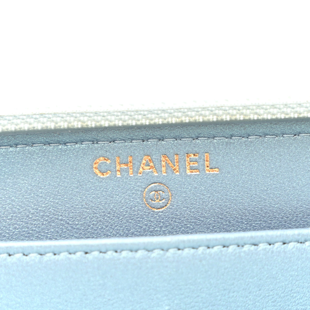 Metallic Patent Quilted Boy Zip Around Wallet Light Blue