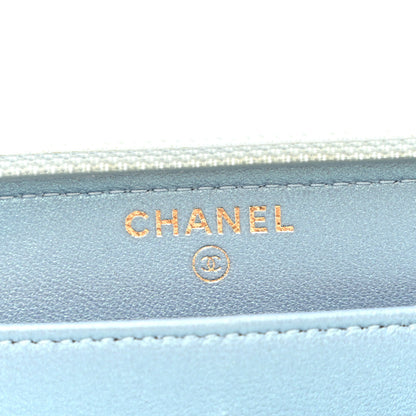 Chanel Metallic Patent Quilted Boy Zip Around Wallet Light Blue 7 of 13