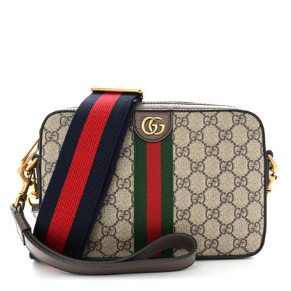Gucci GG Supreme Monogram Textured Dollar Calfskin Web Ophidia Wristlet Shoulder Bag Beige Ebony New Acero 1 of 9