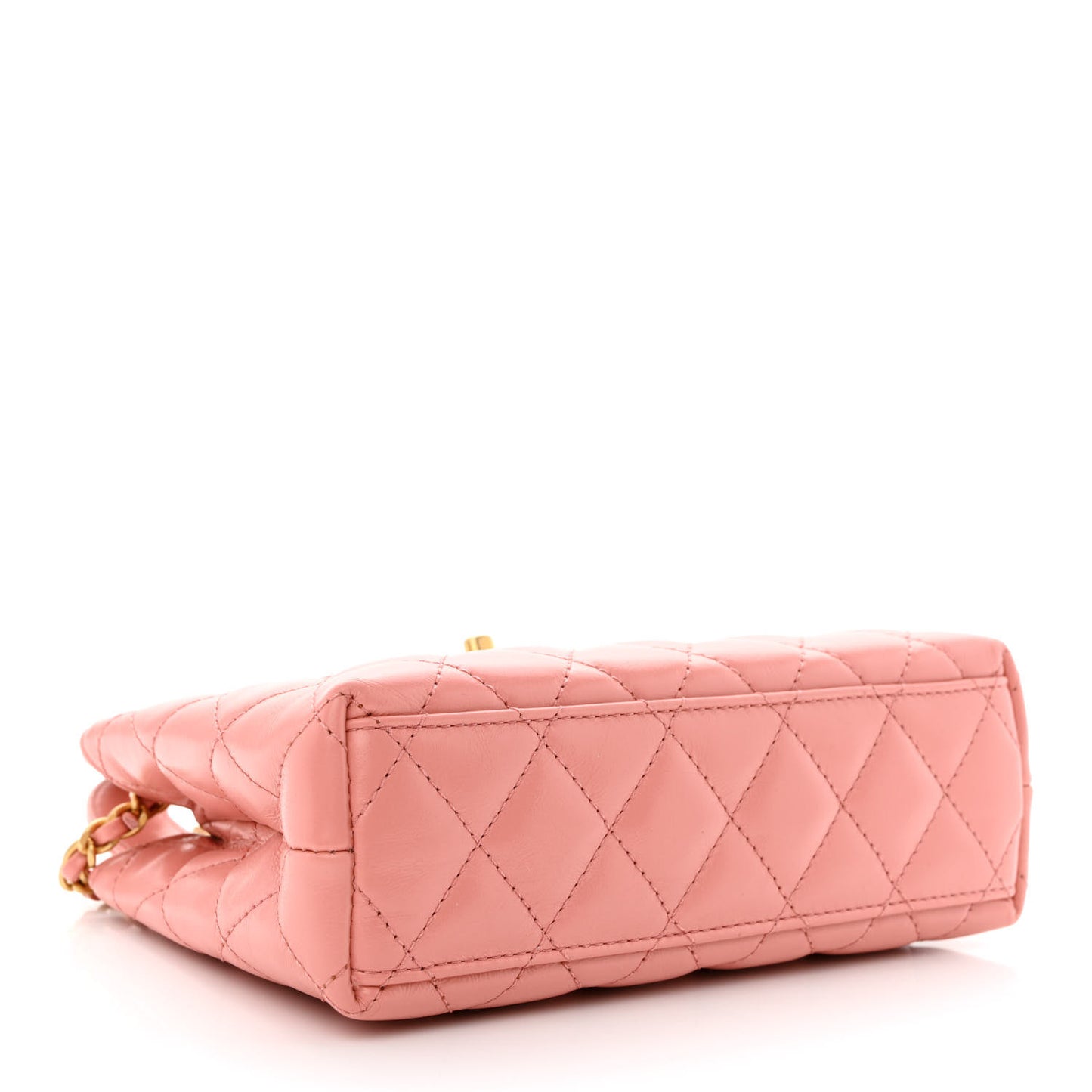 Shiny Aged Calfskin Quilted Nano Kelly Shopper Coral Pink