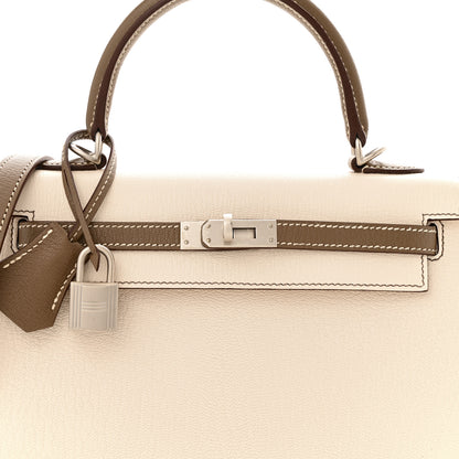 Hermes Chevre Mysore Horseshoe Kelly Sellier 25 Nata Etoupe 8 of 11