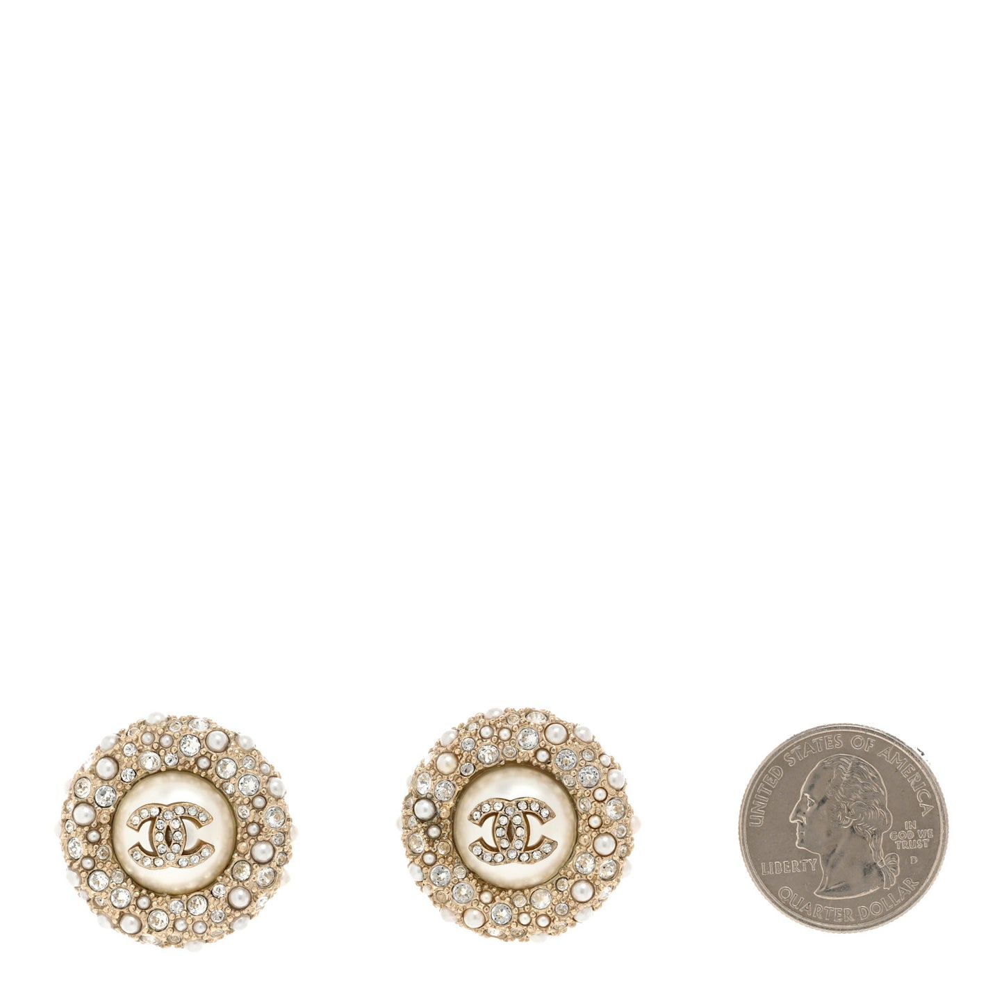 Pearl Crystal CC Round Earrings Light Gold