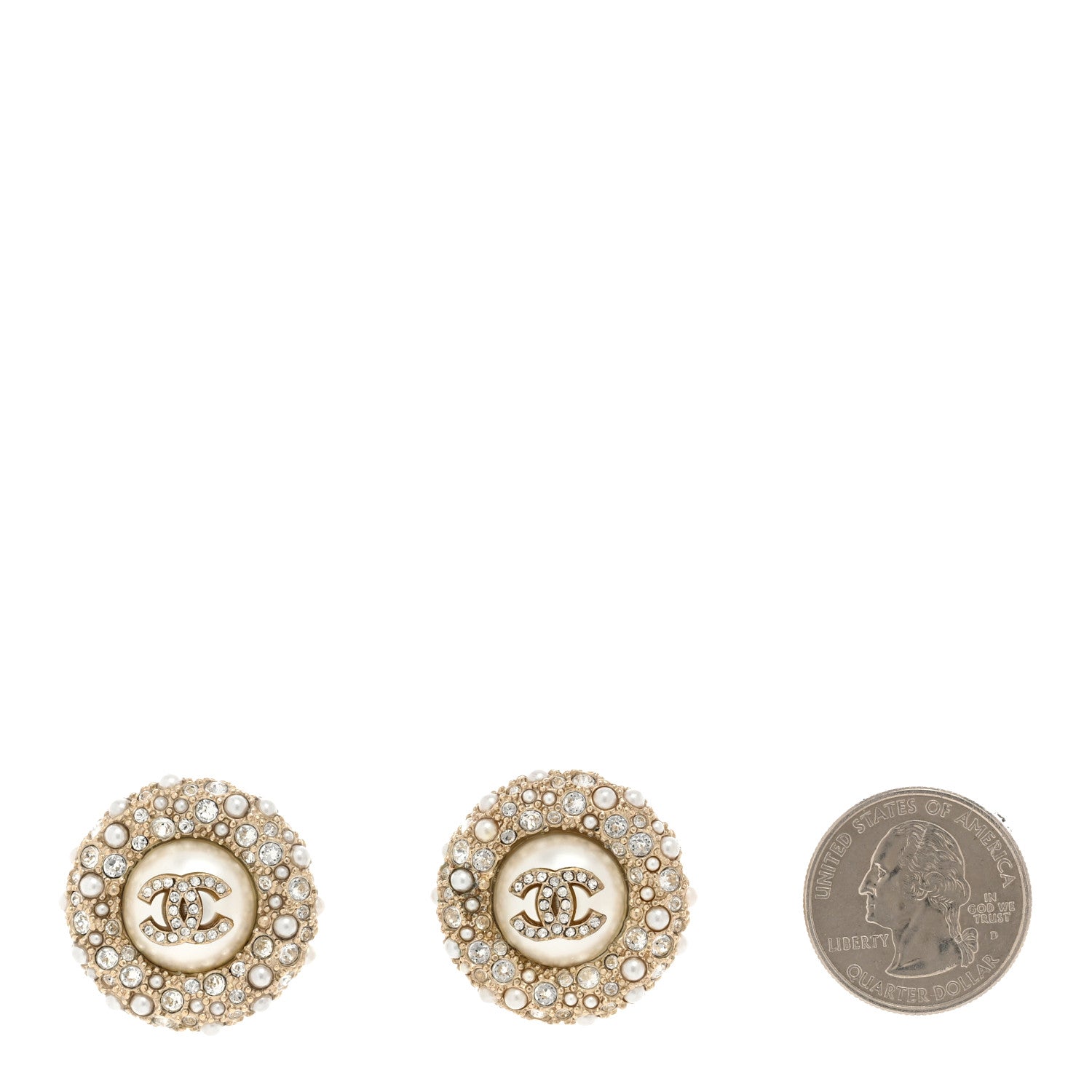 Chanel Pearl Crystal CC Round Earrings Light Gold 2 of 5