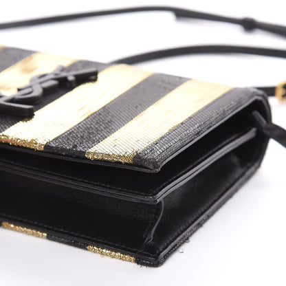 Saint Laurent Metallic Calfskin Striped Small Monogram Kate Satchel Black Gold 8 of 13