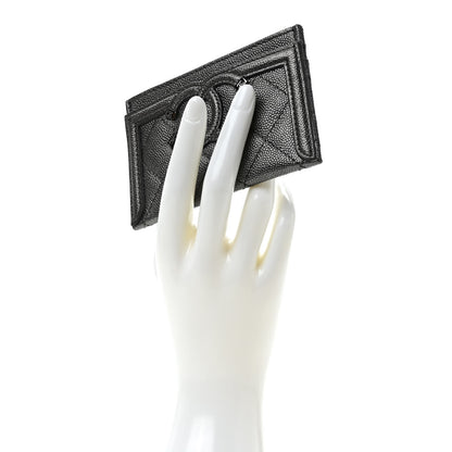 Chanel Metallic Caviar Quilted Filigree Card Holder Dark Silver 2 of 9