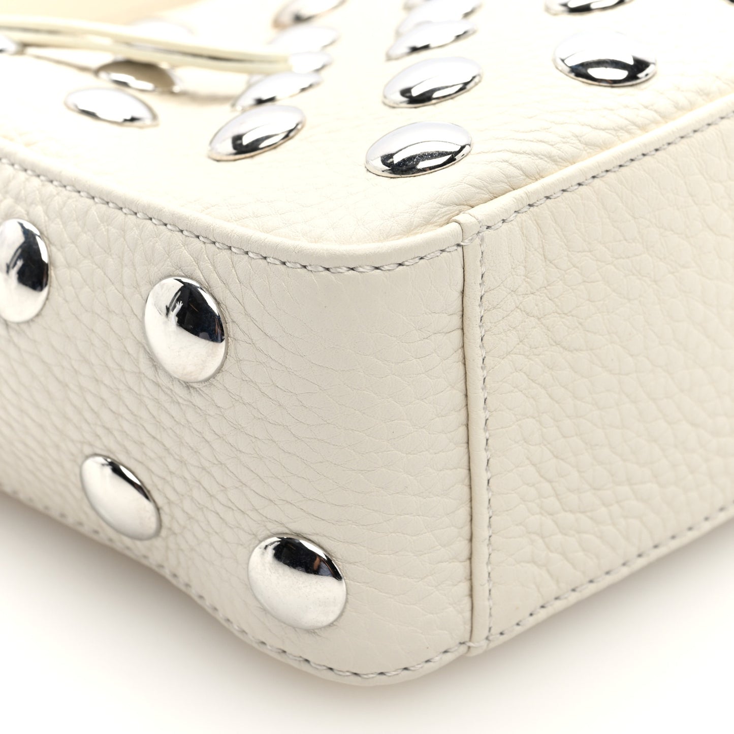 Pebbled Sport Calfskin Studded Small Elena White