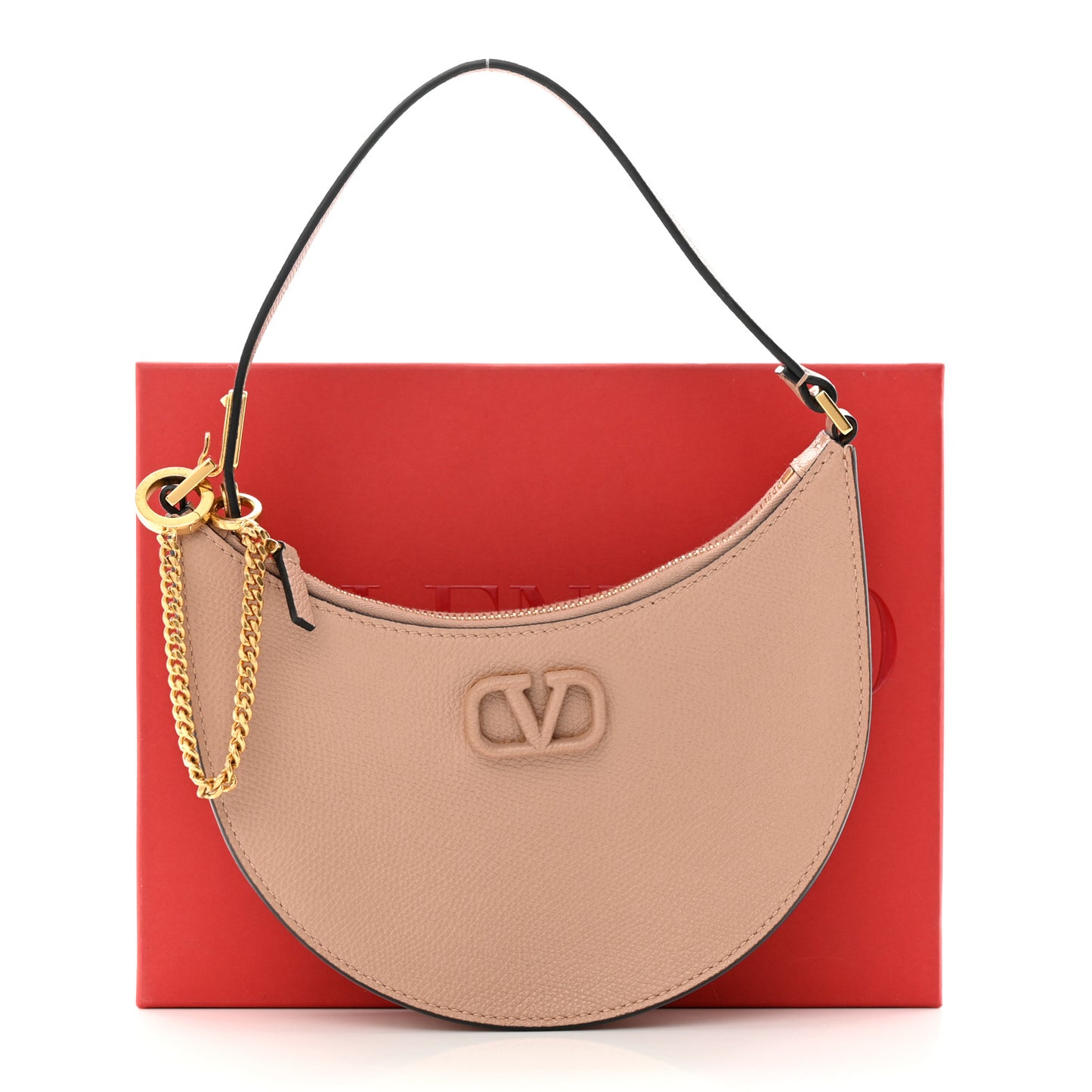 Grainy Calfskin Mini Vlogo Hobo Bag Rose Cannelle