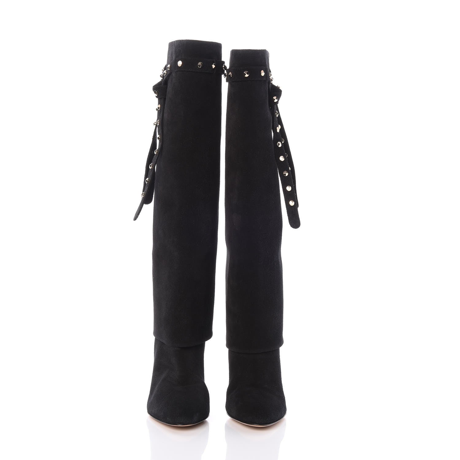 Valentino Garavani Suede Rockstud Foldover Tie 90mm Boots 36 Black 2 of 7