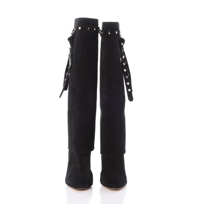Valentino Garavani Suede Rockstud Foldover Tie 90mm Boots 36 Black 2 of 7