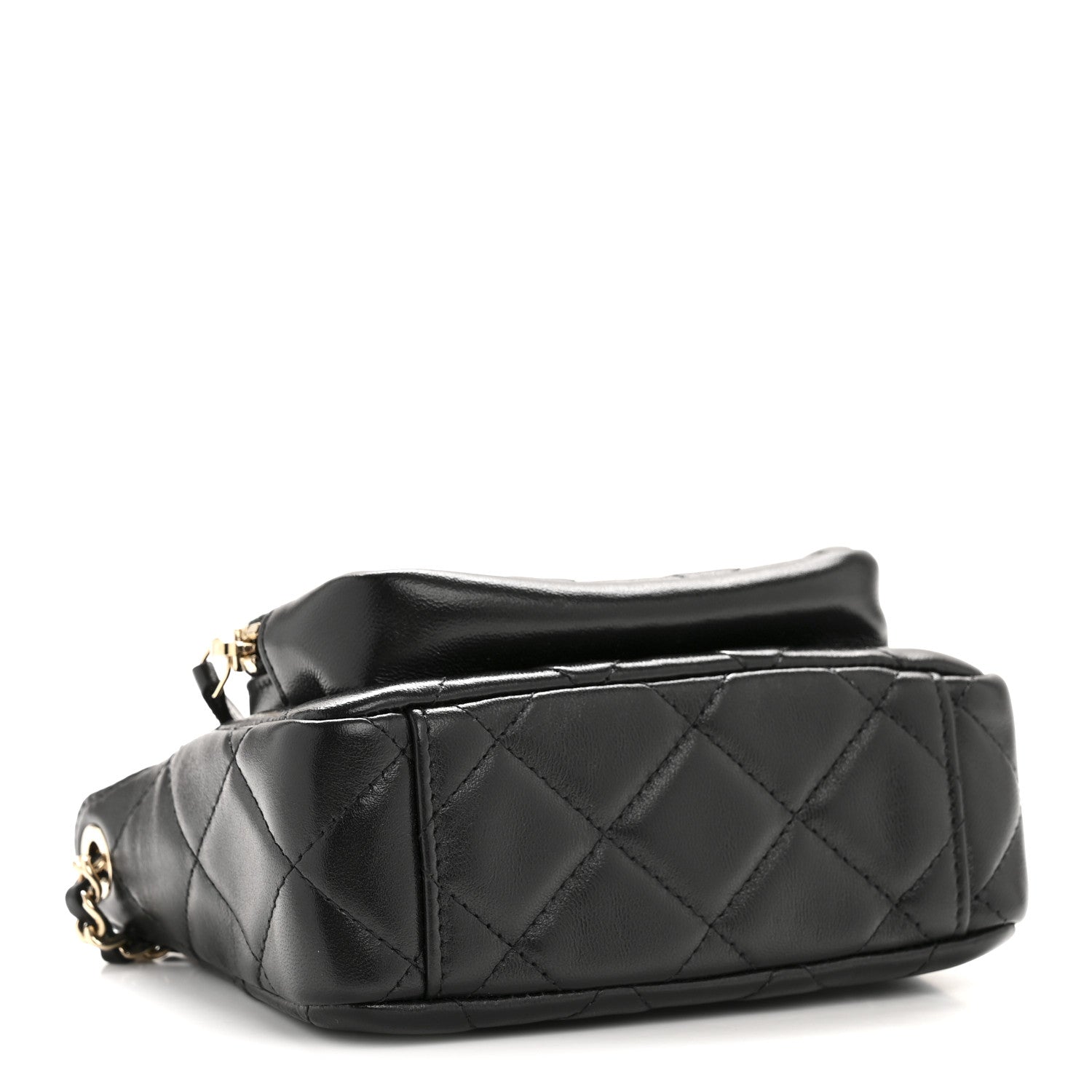 Chanel Shiny Crumpled Lambskin Quilted Mini Clutch With Chain Black 4 of 10