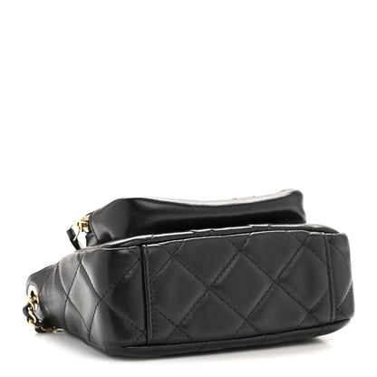 Chanel Shiny Crumpled Lambskin Quilted Mini Clutch With Chain Black 4 of 10