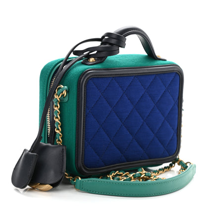 Chanel Jersey Quilted Small CC Filigree Vanity Case Blue Green 3 of 10