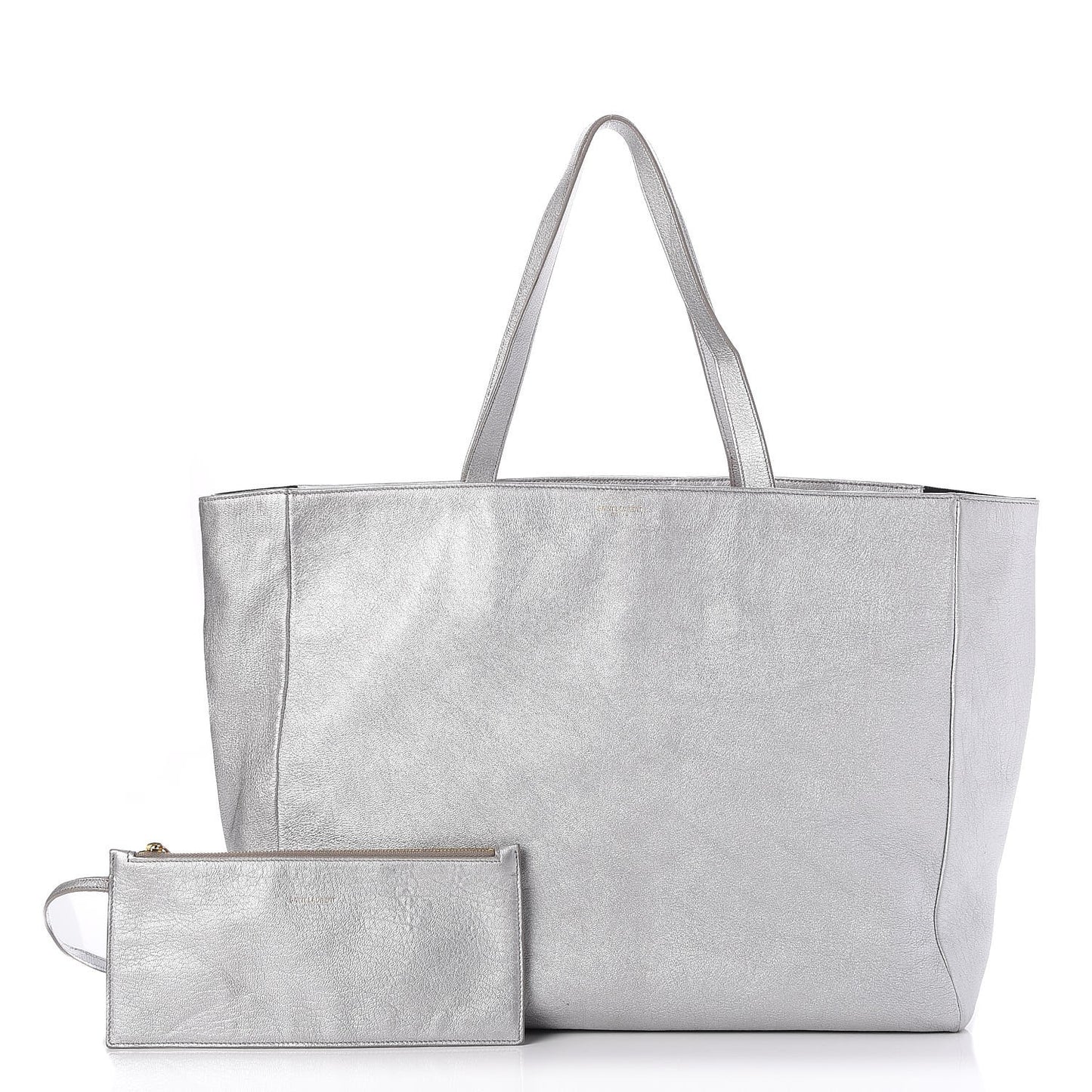 Metallic Calfskin Large Reversible Shopper Tote Bag Black Silver