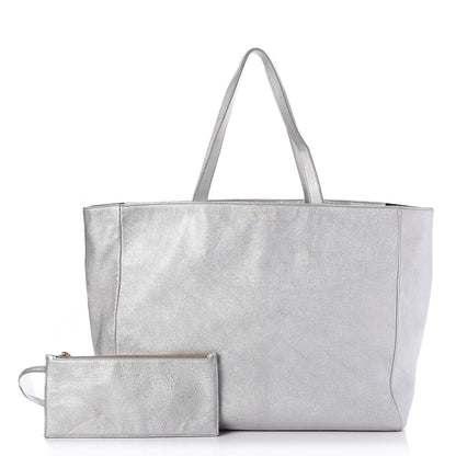 Saint Laurent Metallic Calfskin Large Reversible Shopper Tote Bag Black Silver 1 of 8