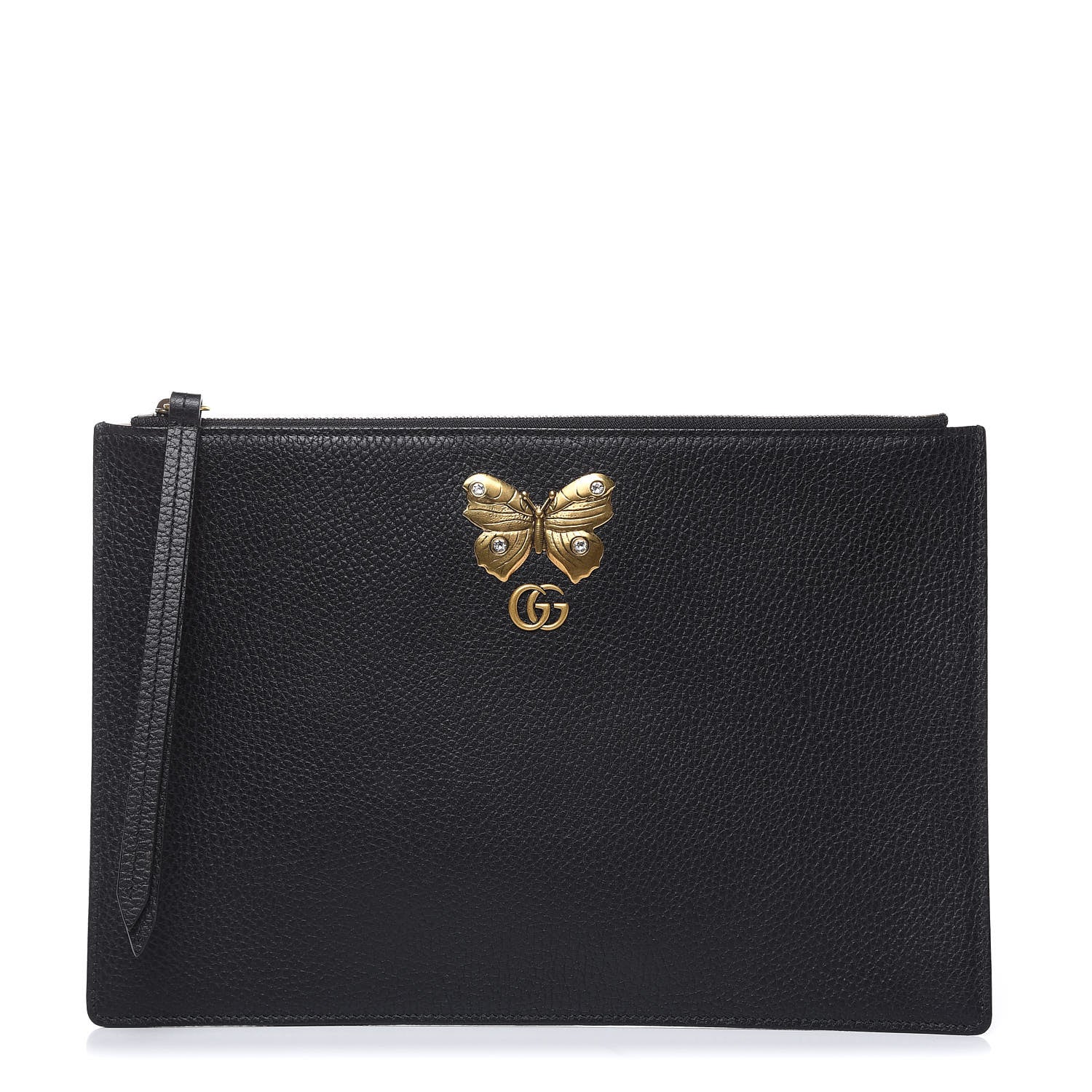 Gucci Pebbled Calfskin Butterfly Zip Pouch Black 1 of 7