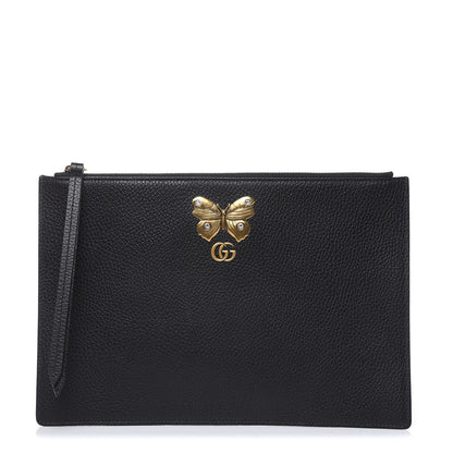 Gucci Pebbled Calfskin Butterfly Zip Pouch Black 1 of 7